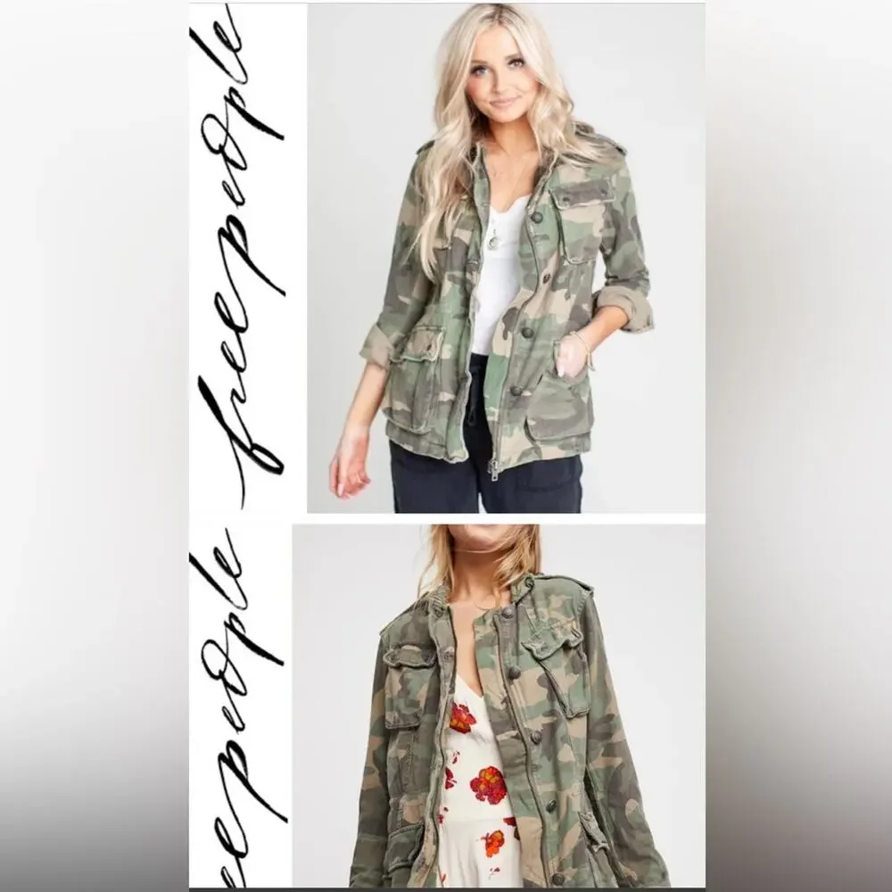 Free People Jacket Women's Size Small Military Camo Utility Multi-pocket Combat